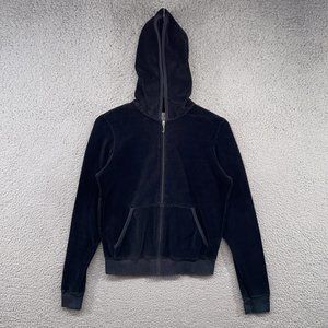 Vintage Juicy Couture Track Jacket Size XL Black Velour Tracksuit Top Y2K